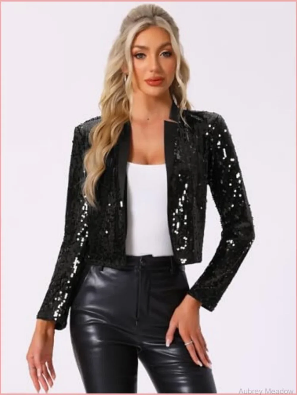 Sequin Crop Blazer Long Sleeve Open Front Party Jacket